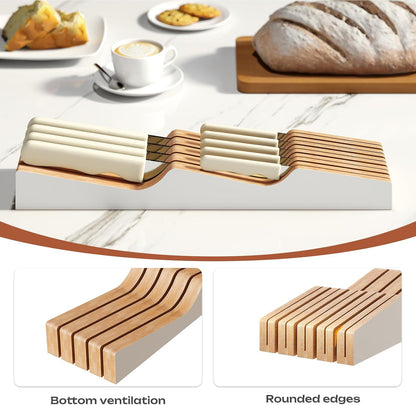 In-Drawer Knife Block Organizer - Bamboo Wood Drawer Knife Organizer-Protecting Knife Organizer Block (Not Included) (Natural, 7 Knives Dock)