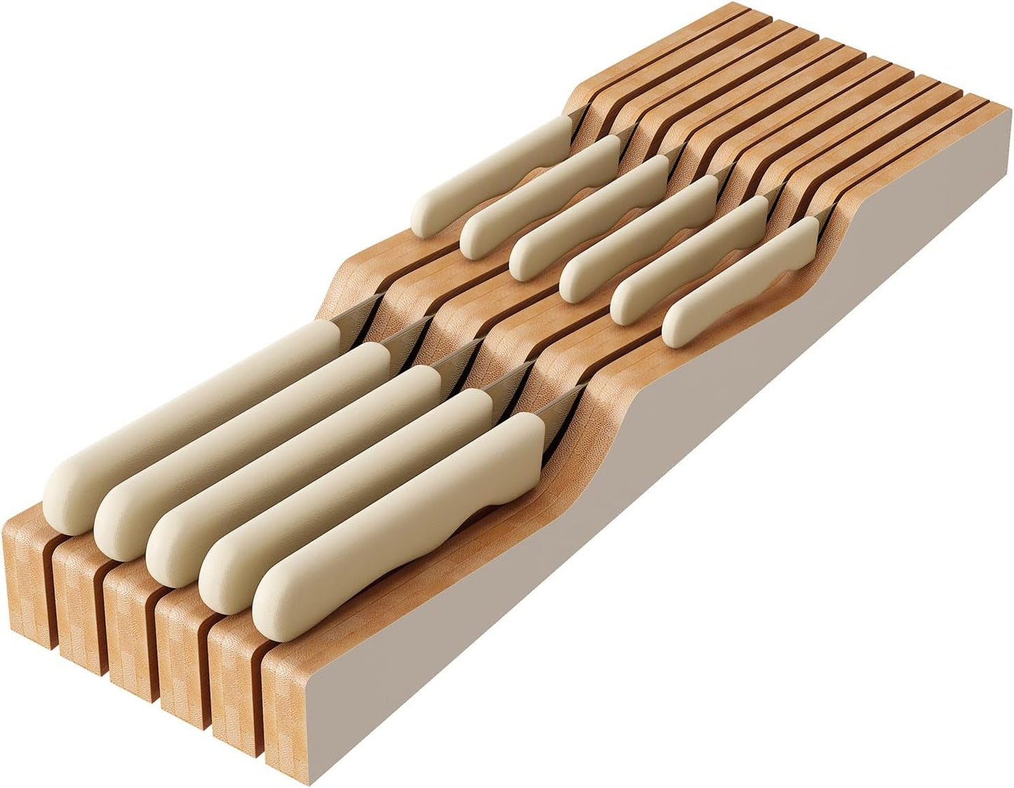 In-Drawer Knife Block Organizer - Bamboo Wood Drawer Knife Organizer-Protecting Knife Organizer Block (Not Included) (Natural, 7 Knives Dock)