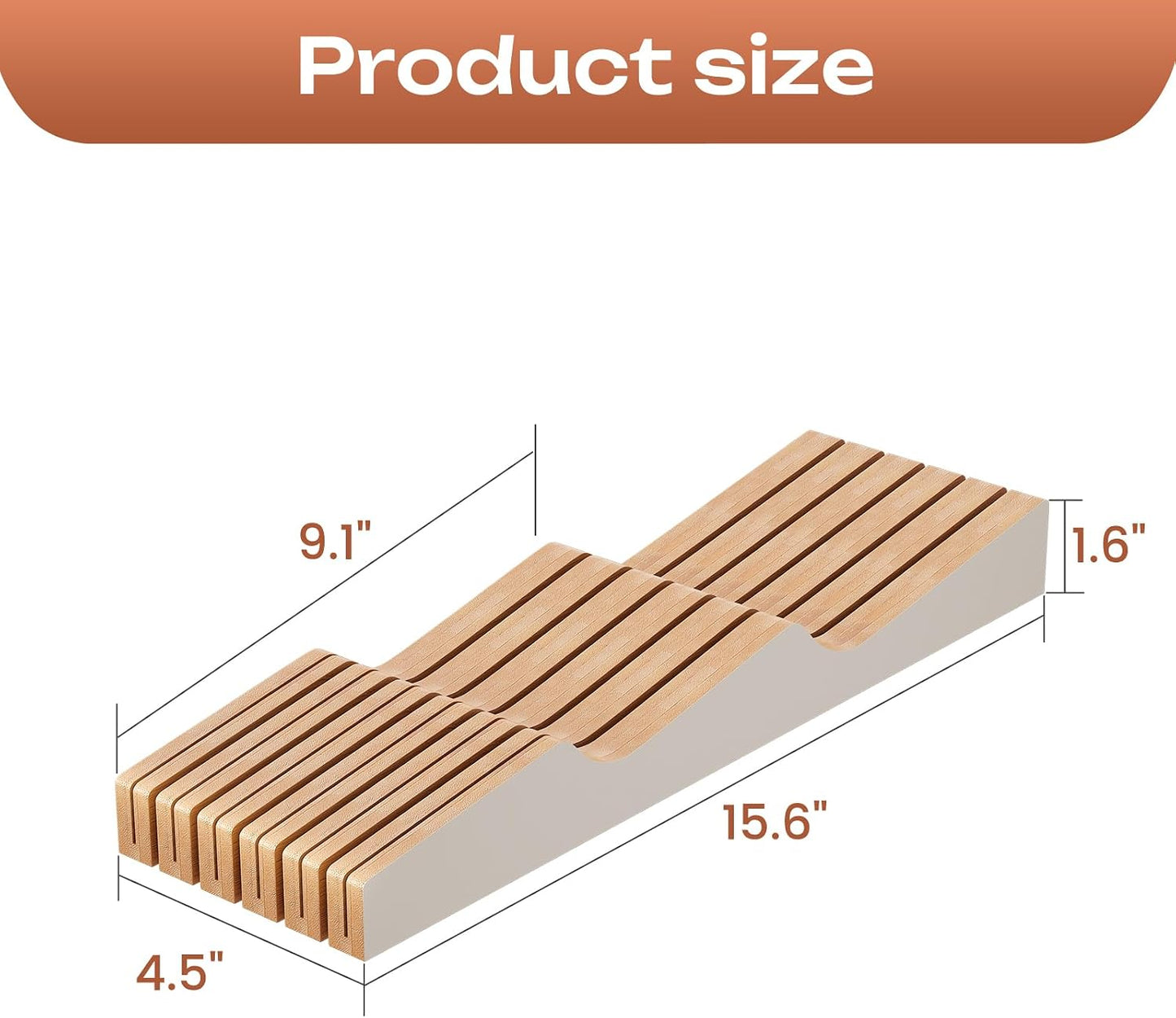 In-Drawer Knife Block Organizer - Bamboo Wood Drawer Knife Organizer-Protecting Knife Organizer Block (Not Included) (Natural, 7 Knives Dock)
