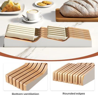 In-Drawer Knife Block Organizer - Bamboo Wood Drawer Knife Organizer-Protecting Knife Organizer Block (Not Included) (Natural, 7 Knives Dock)