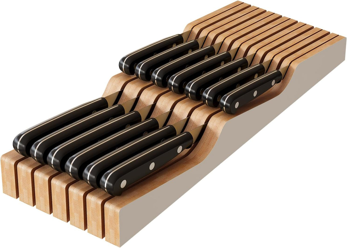 In-Drawer Knife Block Organizer - Bamboo Wood Drawer Knife Organizer-Protecting Knife Organizer Block (Not Included) (Natural, 7 Knives Dock)