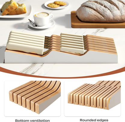 In-Drawer Knife Block Organizer - Bamboo Wood Drawer Knife Organizer-Protecting Knife Organizer Block (Not Included) (Natural, 7 Knives Dock)
