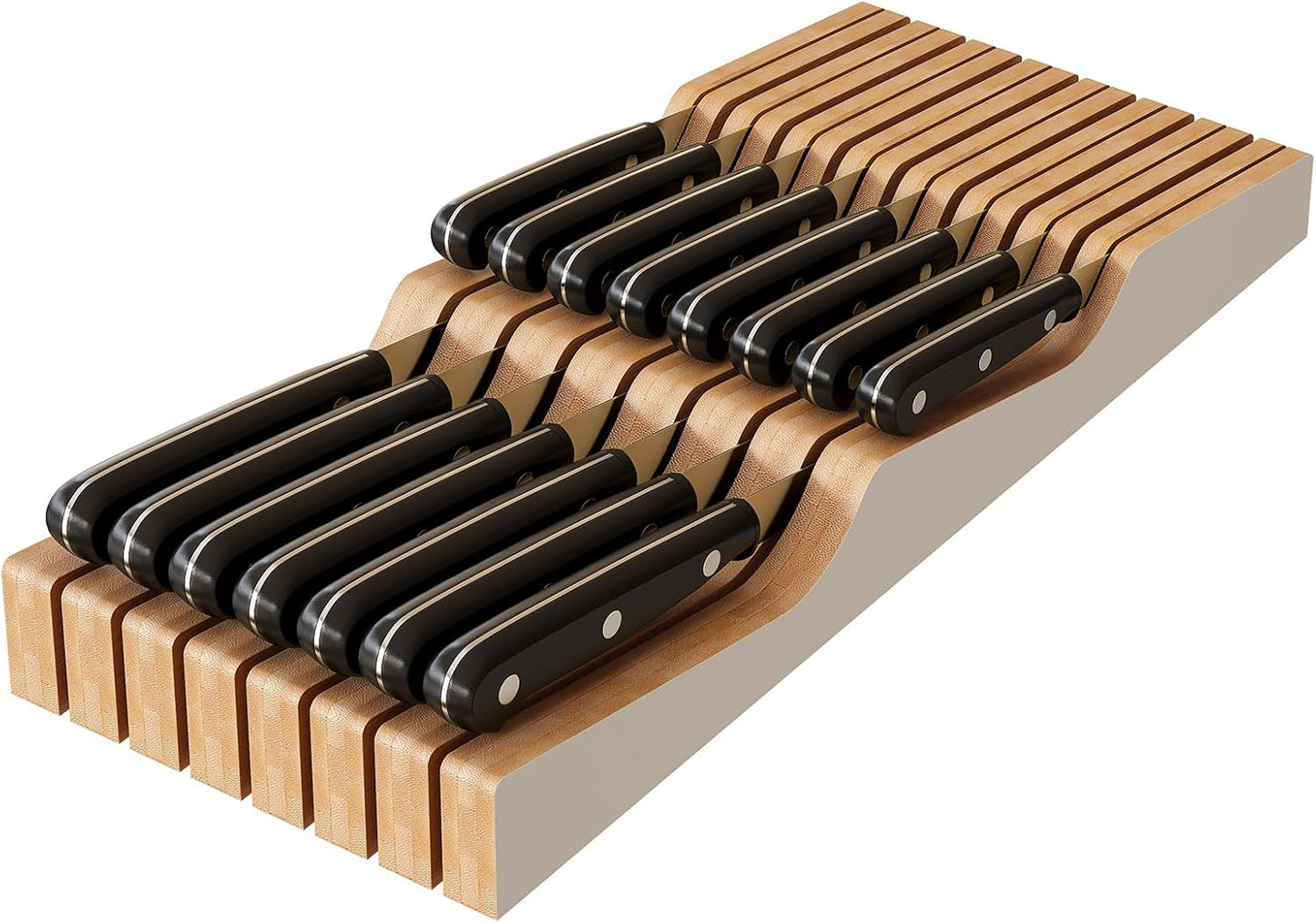 In-Drawer Knife Block Organizer - Bamboo Wood Drawer Knife Organizer-Protecting Knife Organizer Block (Not Included) (Natural, 7 Knives Dock)