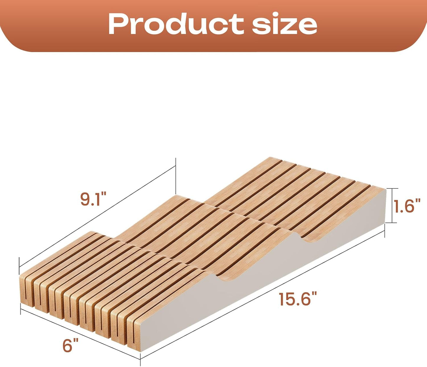 In-Drawer Knife Block Organizer - Bamboo Wood Drawer Knife Organizer-Protecting Knife Organizer Block (Not Included) (Natural, 7 Knives Dock)