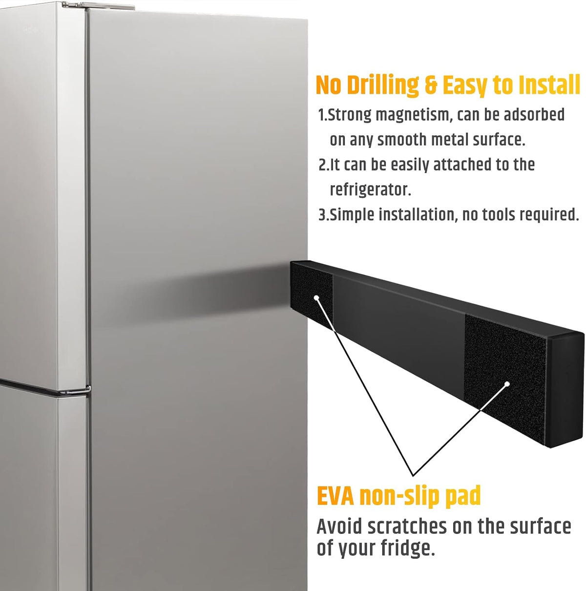 Fridge Applicable 17 Inch Double Sided Magnetic Knife Holder - Stainless Steel Knife Strip With Powerful Magnetic Pull Force - Use as Kitchen Knife Holder, Knife Rack & Tool Holder - Matte Black