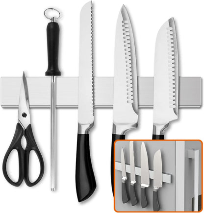 Fridge Applicable 17 Inch Double Sided Magnetic Knife Holder - Stainless Steel Knife Strip With Powerful Magnetic Pull Force - Use as Kitchen Knife Holder, Knife Rack & Tool Holder - Matte Black