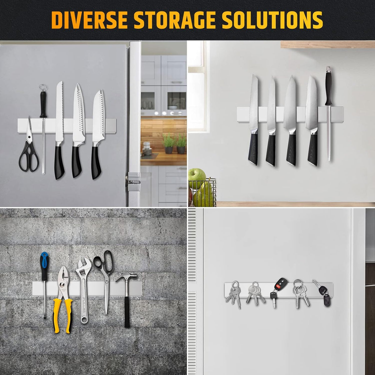 Fridge Applicable 17 Inch Double Sided Magnetic Knife Holder - Stainless Steel Knife Strip With Powerful Magnetic Pull Force - Use as Kitchen Knife Holder, Knife Rack & Tool Holder - Matte Black