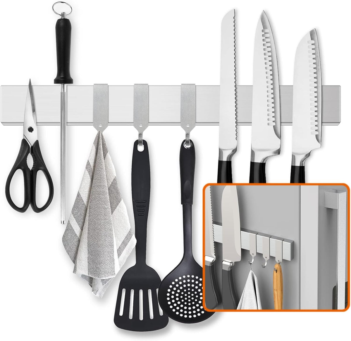 Fridge Applicable 17 Inch Double Sided Magnetic Knife Holder - Stainless Steel Knife Strip With Powerful Magnetic Pull Force - Use as Kitchen Knife Holder, Knife Rack & Tool Holder - Matte Black