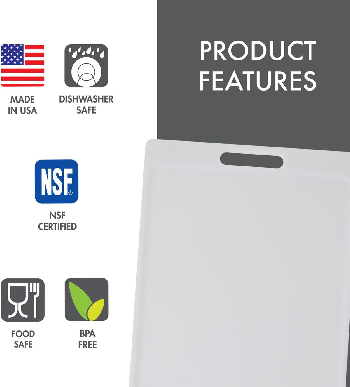 3-Pack NSF Certified Polysafe Cutting Boards with Handle, 6.25 x 8.5, 8.5 x 11, 11 x 14.5 Inches, Reversible Kitchen Cutting Board, White