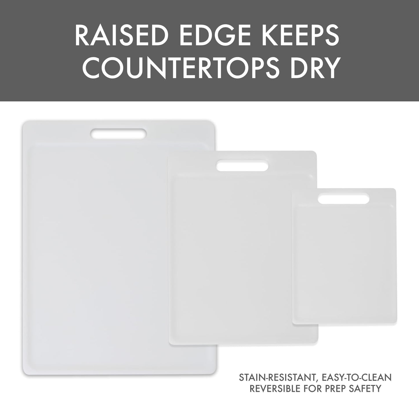 3-Pack NSF Certified Polysafe Cutting Boards with Handle, 6.25 x 8.5, 8.5 x 11, 11 x 14.5 Inches, Reversible Kitchen Cutting Board, White