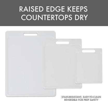 3-Pack NSF Certified Polysafe Cutting Boards with Handle, 6.25 x 8.5, 8.5 x 11, 11 x 14.5 Inches, Reversible Kitchen Cutting Board, White