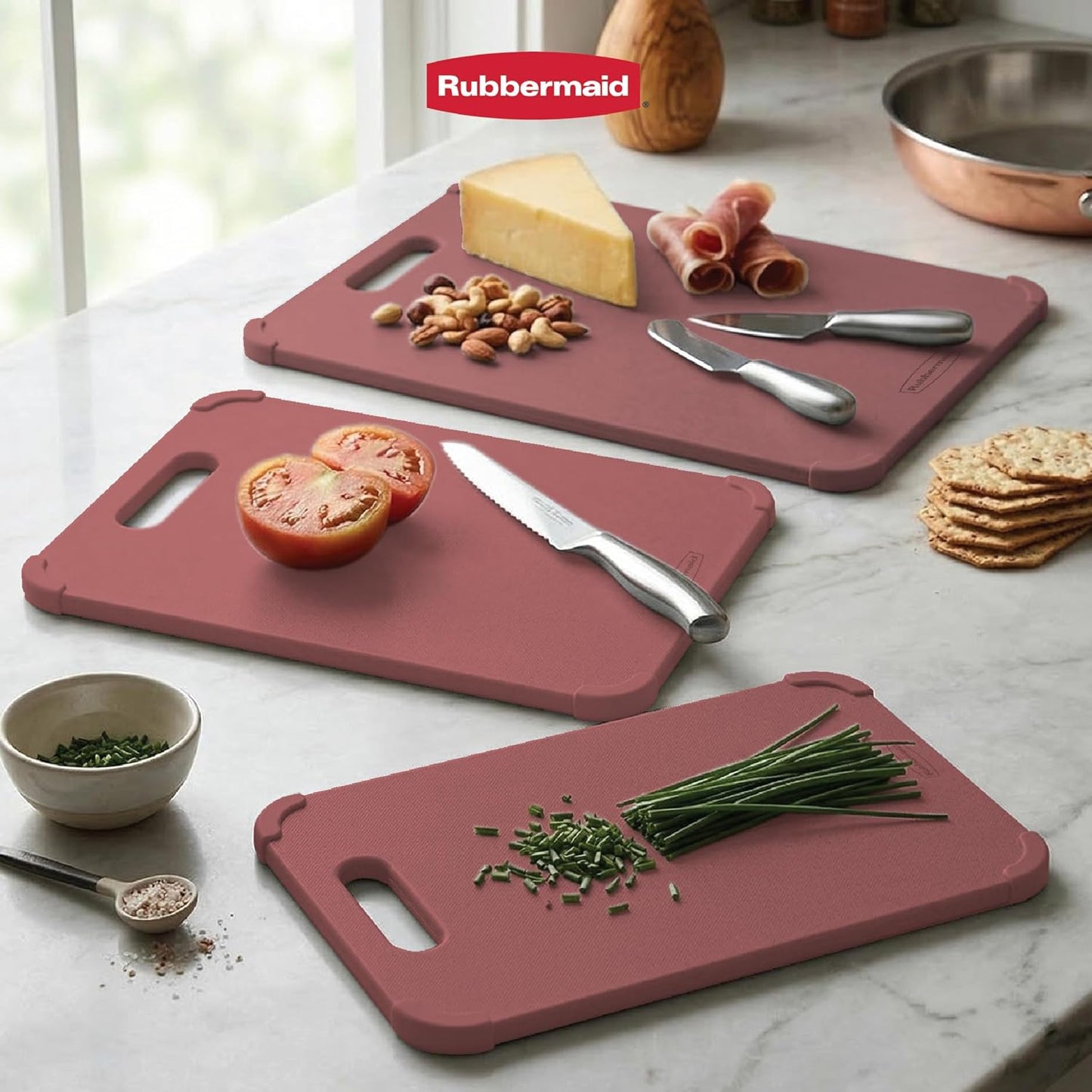 3pc Reversible Wheat Fiber Cutting Board Set | BPA Free Cutting Boards for Kitchen – Dishwasher Safe, Non-Slip Corners & Lightweight | Large Cutting Board for Meat, Veggies & Fruits