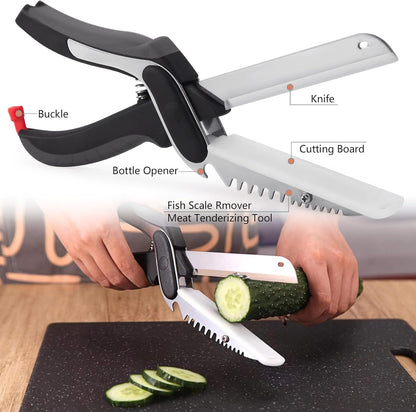 Kitchen Scissors for Food Slicer Cutter,Quick Release/Install Kitchen Shears Cutting Board Knife Combo for Veggie,Carrots,cucumbers,potatoes,Barbecue Dishwasher Safe (Black)