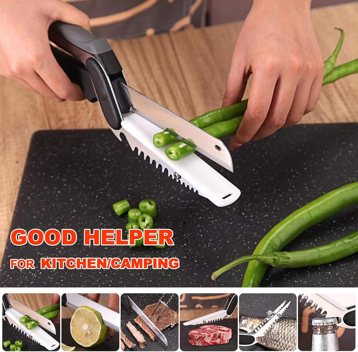 Kitchen Scissors for Food Slicer Cutter,Quick Release/Install Kitchen Shears Cutting Board Knife Combo for Veggie,Carrots,cucumbers,potatoes,Barbecue Dishwasher Safe (Black)