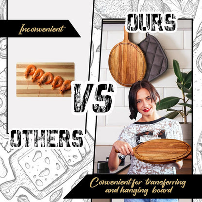 10 Pcs Round Wood Cutting Board with Handle Acacia Wooden Serving Kitchen Chopping Boards for Pizza, Bread, Cheese, Charcuterie, Fruit, Vegetables(Acacia)
