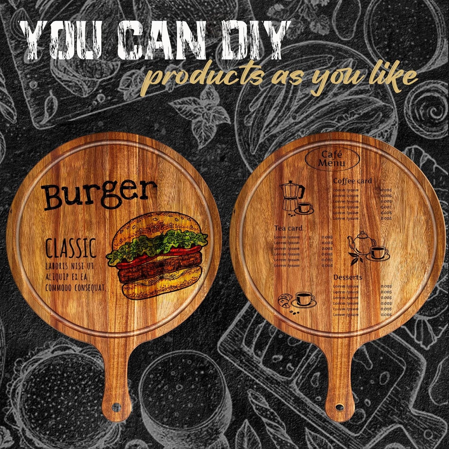 10 Pcs Round Wood Cutting Board with Handle Acacia Wooden Serving Kitchen Chopping Boards for Pizza, Bread, Cheese, Charcuterie, Fruit, Vegetables(Acacia)