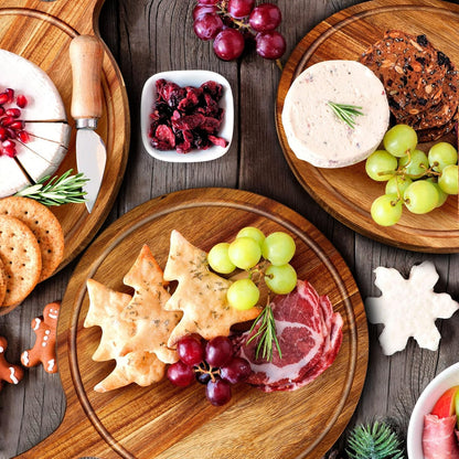10 Pcs Round Wood Cutting Board with Handle Acacia Wooden Serving Kitchen Chopping Boards for Pizza, Bread, Cheese, Charcuterie, Fruit, Vegetables(Acacia)