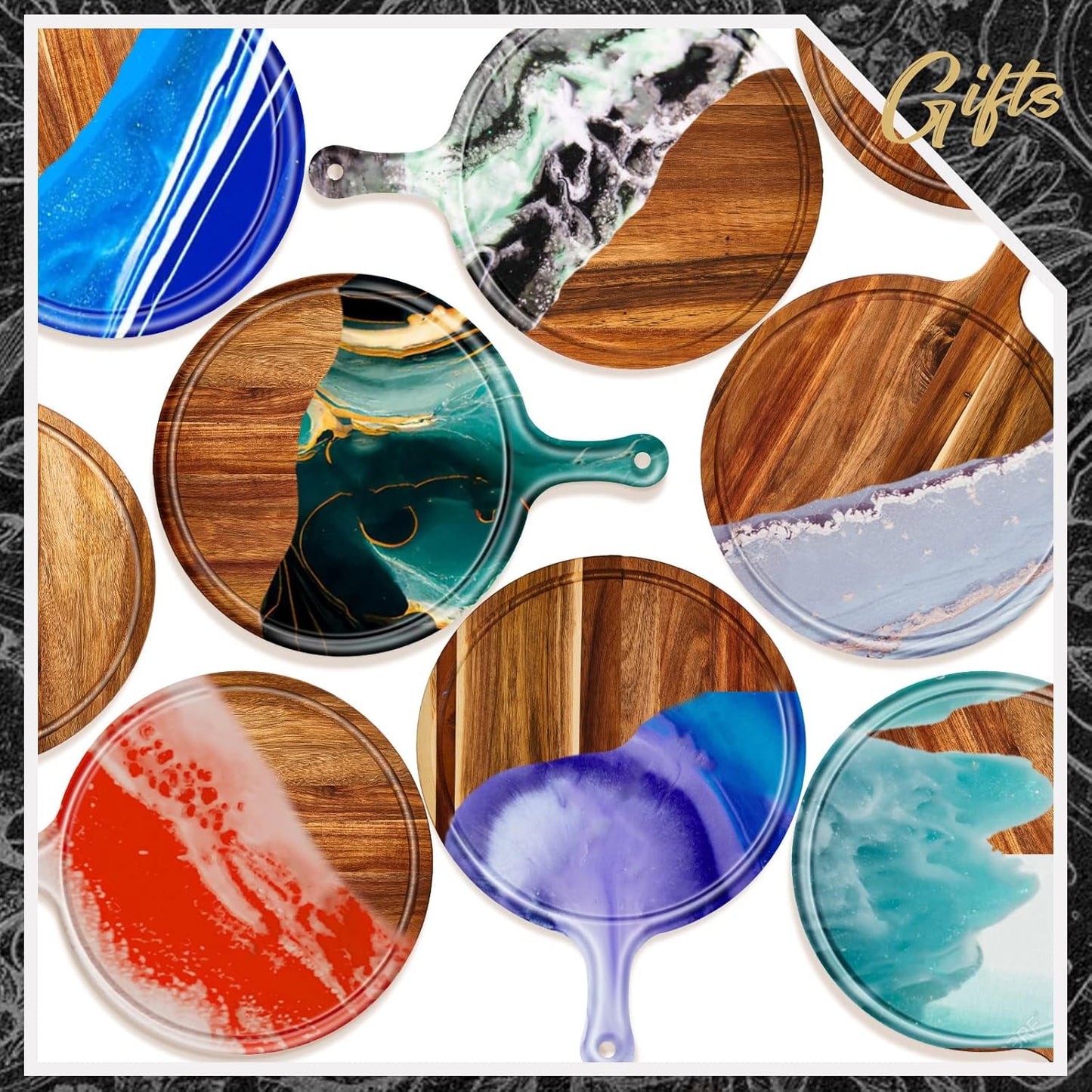 10 Pcs Round Wood Cutting Board with Handle Acacia Wooden Serving Kitchen Chopping Boards for Pizza, Bread, Cheese, Charcuterie, Fruit, Vegetables(Acacia)