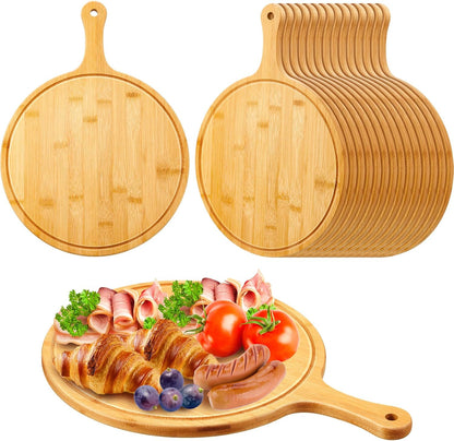 10 Pcs Round Wood Cutting Board with Handle Acacia Wooden Serving Kitchen Chopping Boards for Pizza, Bread, Cheese, Charcuterie, Fruit, Vegetables(Acacia)