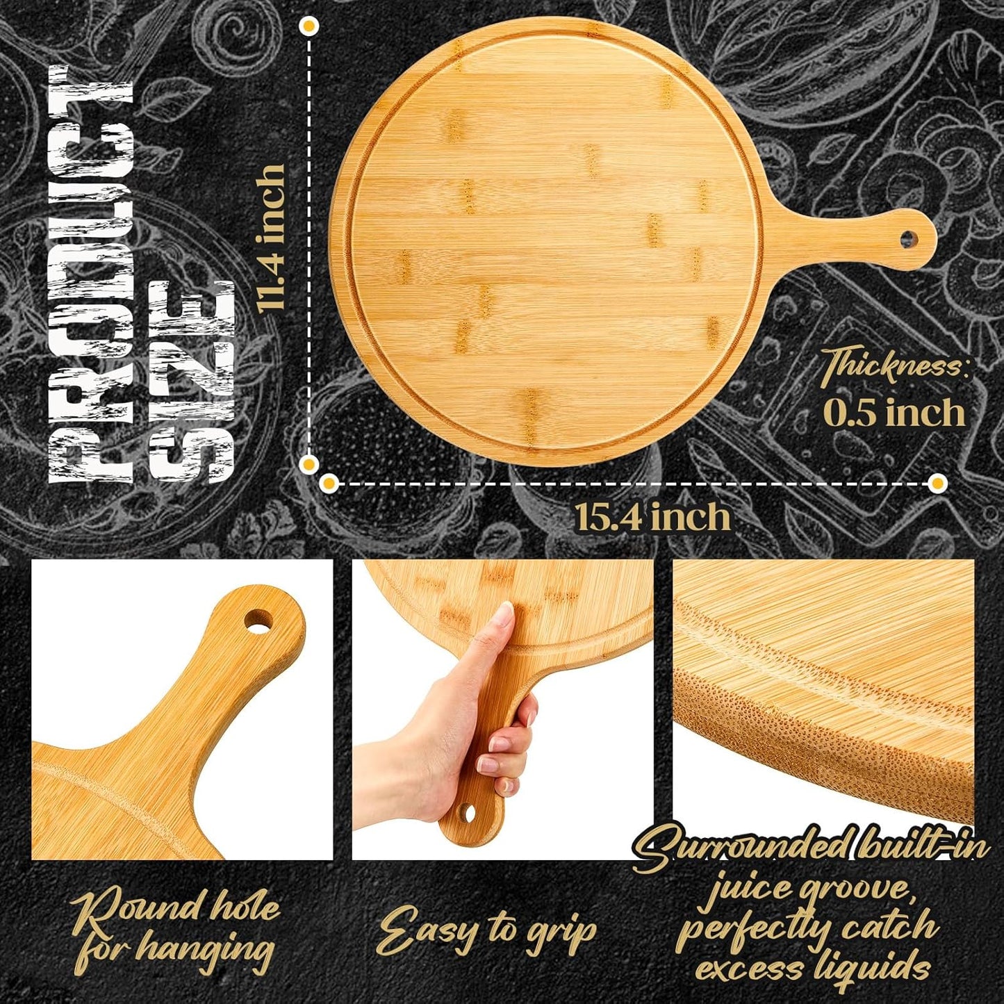 10 Pcs Round Wood Cutting Board with Handle Acacia Wooden Serving Kitchen Chopping Boards for Pizza, Bread, Cheese, Charcuterie, Fruit, Vegetables(Acacia)