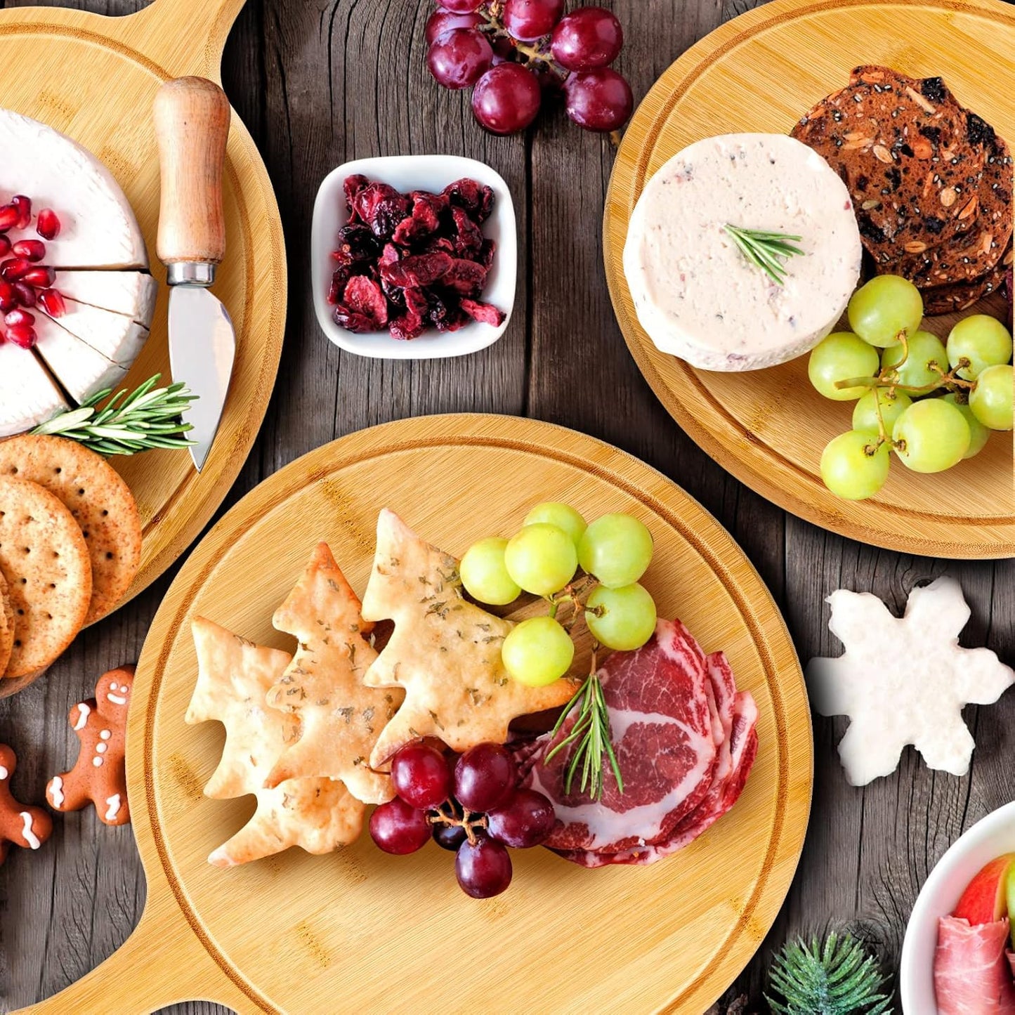 10 Pcs Round Wood Cutting Board with Handle Acacia Wooden Serving Kitchen Chopping Boards for Pizza, Bread, Cheese, Charcuterie, Fruit, Vegetables(Acacia)