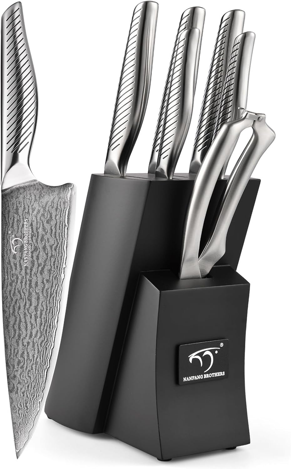 ® 7 Pieces Damascus Kitchen Knife Set, High Carbon Stainless Steel Damascus Steel Chef Knife Set, Stainless Steel Ergonomic Handle for Chef, Knife Block Set for Chopping NF