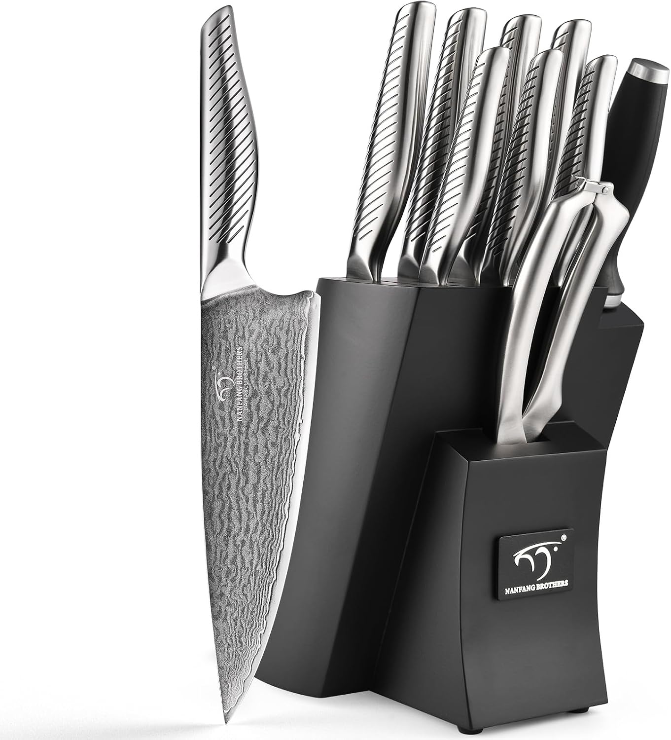® 7 Pieces Damascus Kitchen Knife Set, High Carbon Stainless Steel Damascus Steel Chef Knife Set, Stainless Steel Ergonomic Handle for Chef, Knife Block Set for Chopping NF