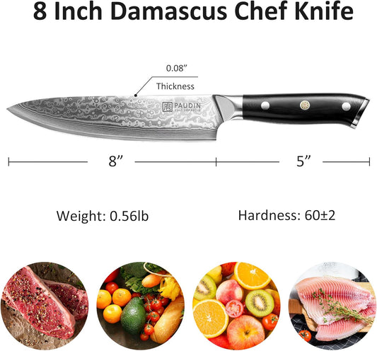 Chef Knife 8 Inch, 67-Layer Japanese VG10 Steel Core Damascus Kitchen Knife, Razor Sharp Japanese Chef Knife with Ergonomic G10 Handle for Home, Restaurant
