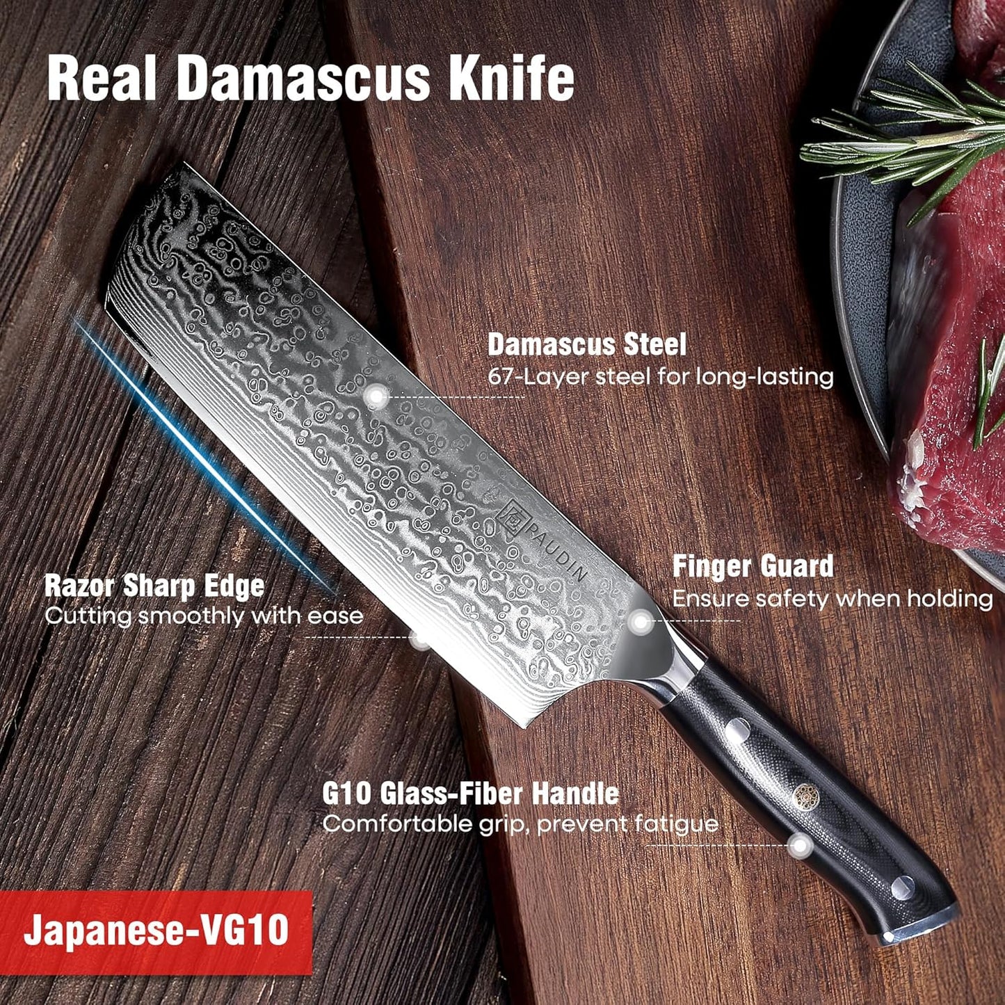 Chef Knife 8 Inch, 67-Layer Japanese VG10 Steel Core Damascus Kitchen Knife, Razor Sharp Japanese Chef Knife with Ergonomic G10 Handle for Home, Restaurant