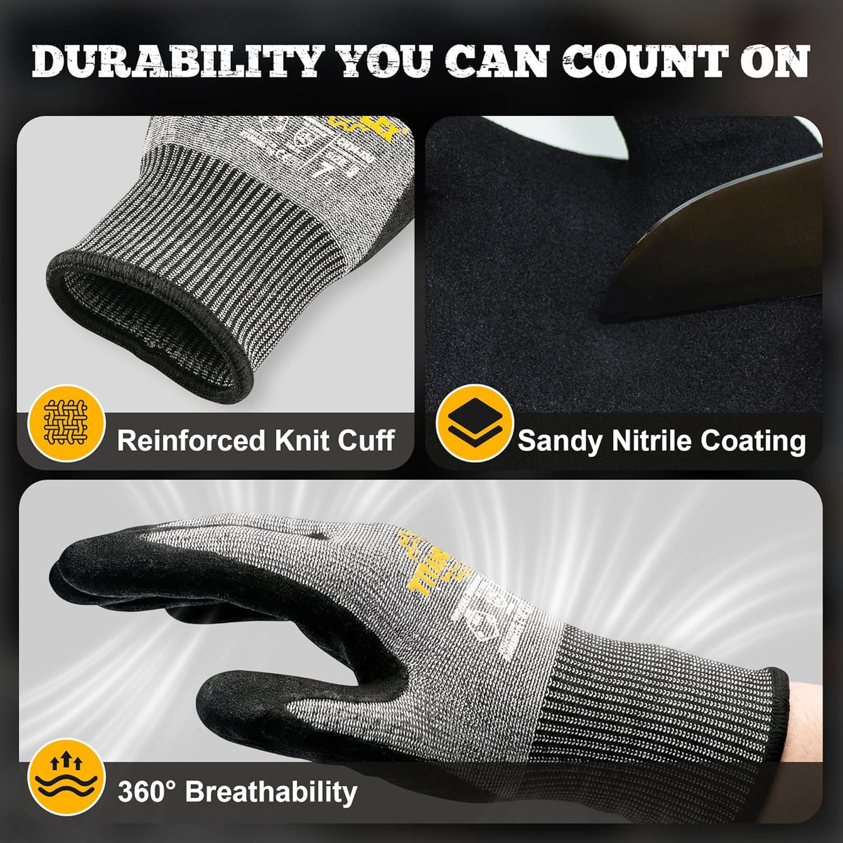 TitanFlex Work Gloves, ANSI A5 Cut Resistant Gloves, Sandy Nitrile Grip | Touchscreen, Non-Slip Grip; for Fishing, Gardening, Woodworking, Glass Cutting, Automotive Repair and Material Handling
