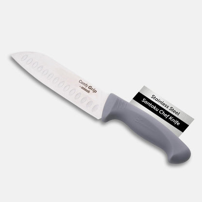 7 Inch Santoku Knife Stainless Steel Ergonomic Handle Non-Slip Grip Durable Kitchen Knife, Dishwasher-Friendly for Home Cooking and Commercial Use, Gray
