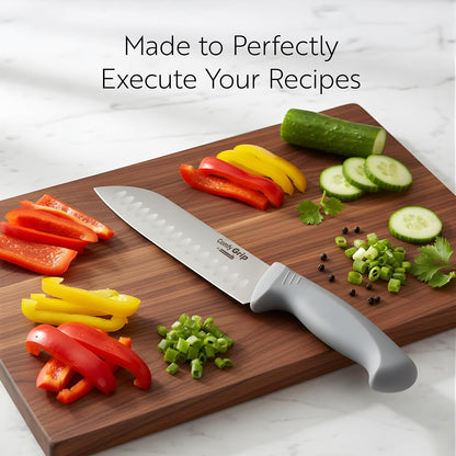 7 Inch Santoku Knife Stainless Steel Ergonomic Handle Non-Slip Grip Durable Kitchen Knife, Dishwasher-Friendly for Home Cooking and Commercial Use, Gray