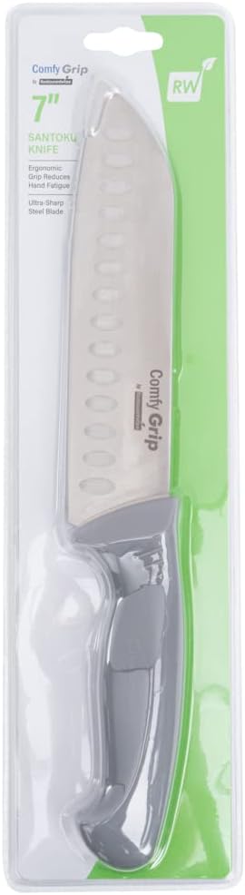 7 Inch Santoku Knife Stainless Steel Ergonomic Handle Non-Slip Grip Durable Kitchen Knife, Dishwasher-Friendly for Home Cooking and Commercial Use, Gray