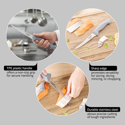7 Inch Santoku Knife Stainless Steel Ergonomic Handle Non-Slip Grip Durable Kitchen Knife, Dishwasher-Friendly for Home Cooking and Commercial Use, Gray