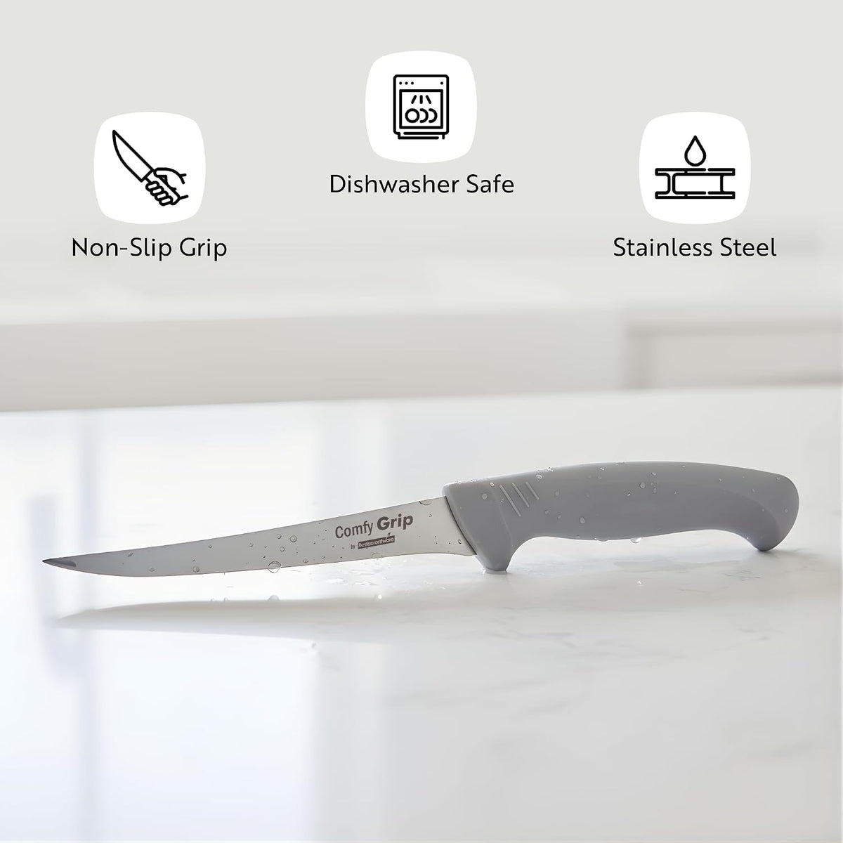 7 Inch Santoku Knife Stainless Steel Ergonomic Handle Non-Slip Grip Durable Kitchen Knife, Dishwasher-Friendly for Home Cooking and Commercial Use, Gray