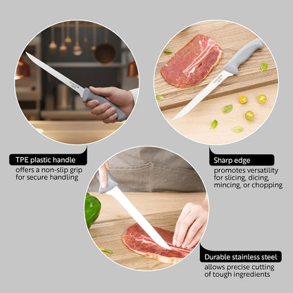 7 Inch Santoku Knife Stainless Steel Ergonomic Handle Non-Slip Grip Durable Kitchen Knife, Dishwasher-Friendly for Home Cooking and Commercial Use, Gray