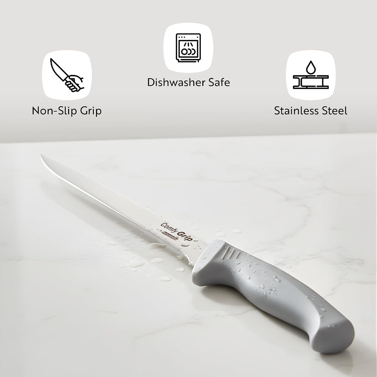 7 Inch Santoku Knife Stainless Steel Ergonomic Handle Non-Slip Grip Durable Kitchen Knife, Dishwasher-Friendly for Home Cooking and Commercial Use, Gray