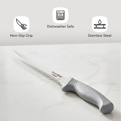 7 Inch Santoku Knife Stainless Steel Ergonomic Handle Non-Slip Grip Durable Kitchen Knife, Dishwasher-Friendly for Home Cooking and Commercial Use, Gray