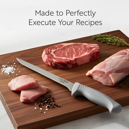 7 Inch Santoku Knife Stainless Steel Ergonomic Handle Non-Slip Grip Durable Kitchen Knife, Dishwasher-Friendly for Home Cooking and Commercial Use, Gray