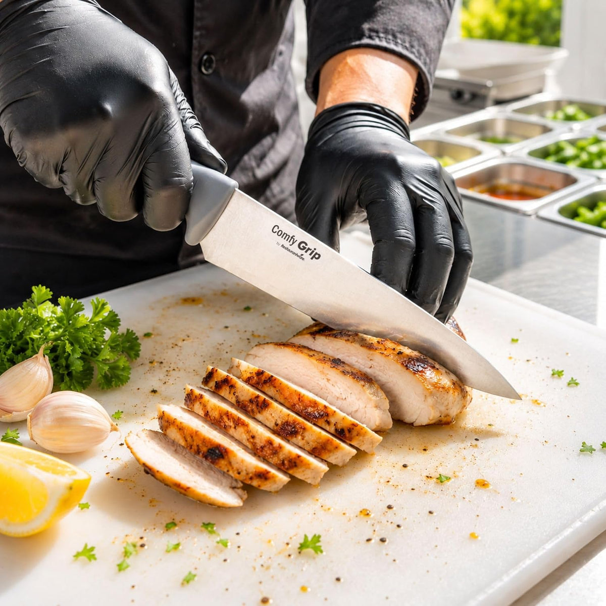7 Inch Santoku Knife Stainless Steel Ergonomic Handle Non-Slip Grip Durable Kitchen Knife, Dishwasher-Friendly for Home Cooking and Commercial Use, Gray