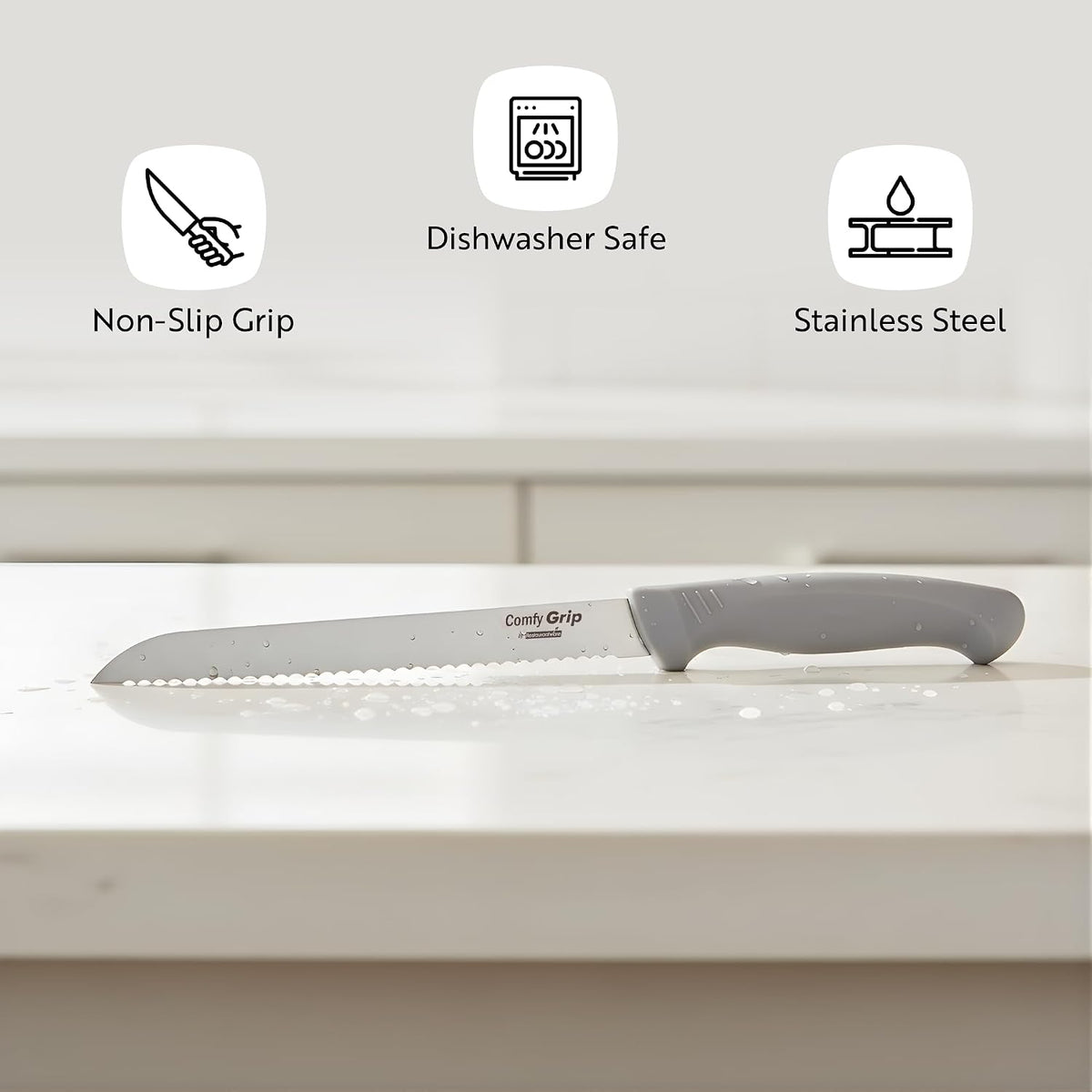 7 Inch Santoku Knife Stainless Steel Ergonomic Handle Non-Slip Grip Durable Kitchen Knife, Dishwasher-Friendly for Home Cooking and Commercial Use, Gray