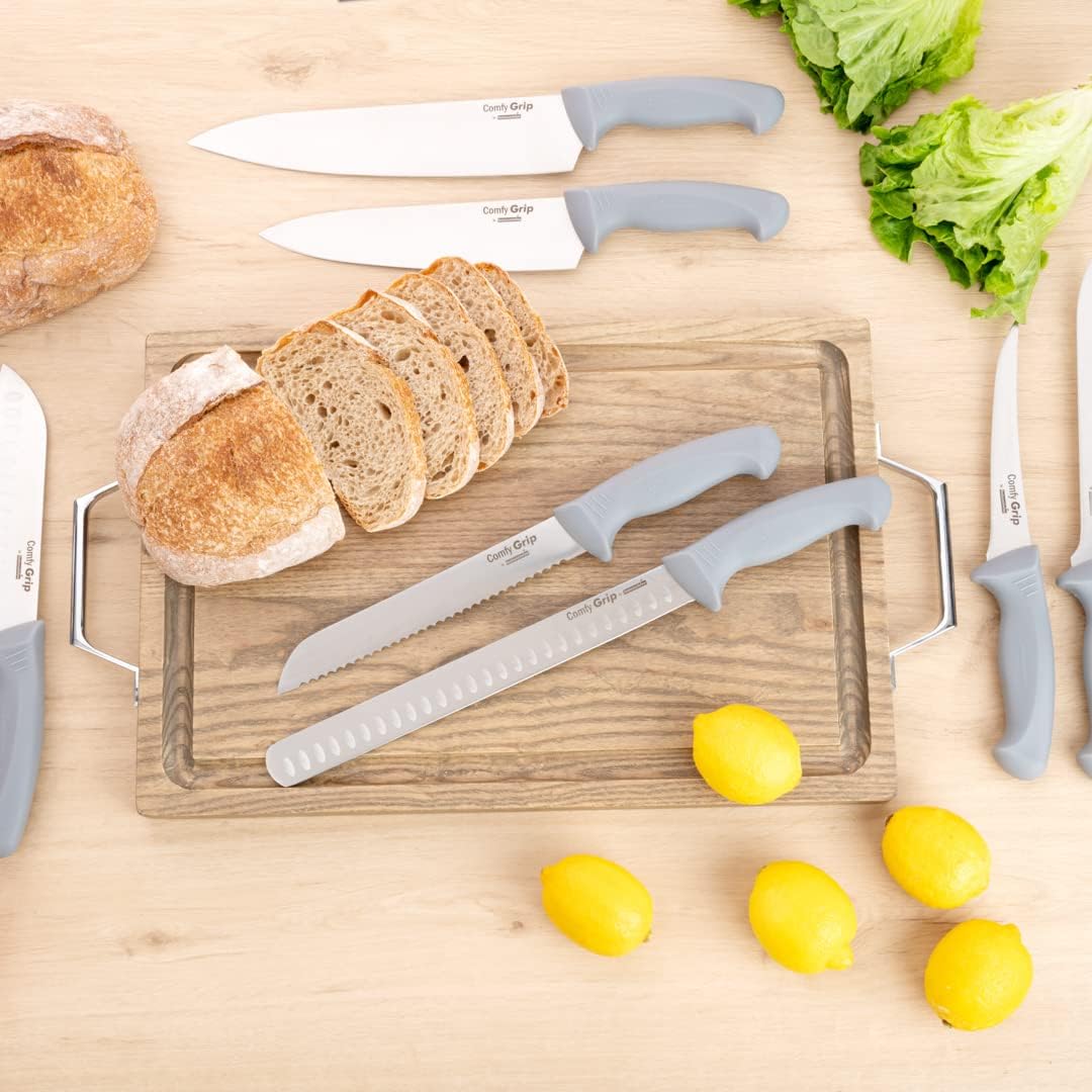 7 Inch Santoku Knife Stainless Steel Ergonomic Handle Non-Slip Grip Durable Kitchen Knife, Dishwasher-Friendly for Home Cooking and Commercial Use, Gray