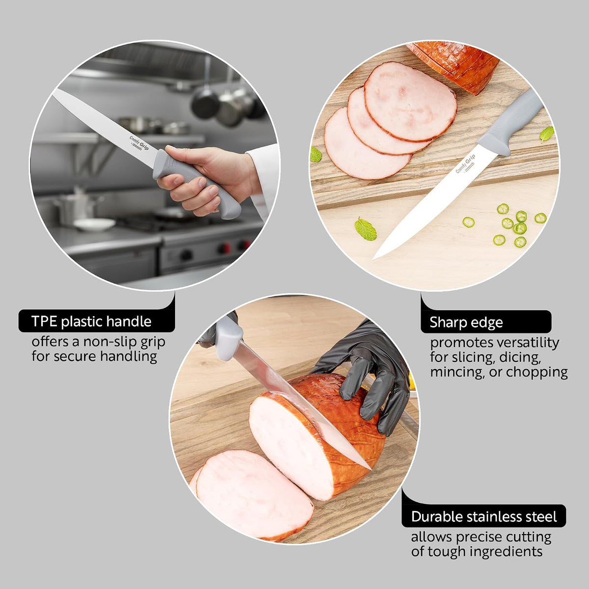 7 Inch Santoku Knife Stainless Steel Ergonomic Handle Non-Slip Grip Durable Kitchen Knife, Dishwasher-Friendly for Home Cooking and Commercial Use, Gray