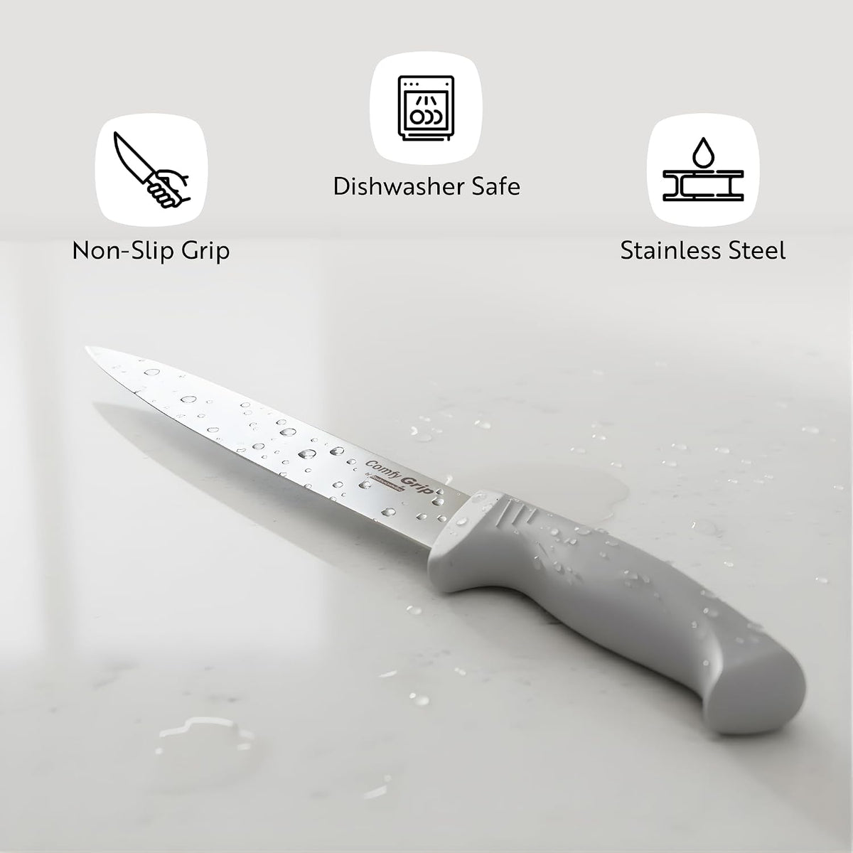 7 Inch Santoku Knife Stainless Steel Ergonomic Handle Non-Slip Grip Durable Kitchen Knife, Dishwasher-Friendly for Home Cooking and Commercial Use, Gray