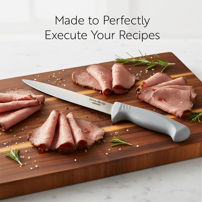 7 Inch Santoku Knife Stainless Steel Ergonomic Handle Non-Slip Grip Durable Kitchen Knife, Dishwasher-Friendly for Home Cooking and Commercial Use, Gray
