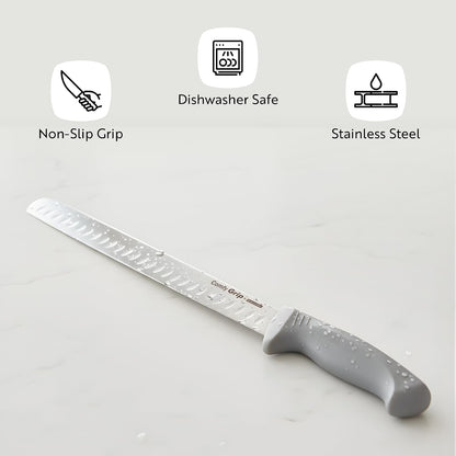 7 Inch Santoku Knife Stainless Steel Ergonomic Handle Non-Slip Grip Durable Kitchen Knife, Dishwasher-Friendly for Home Cooking and Commercial Use, Gray