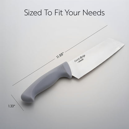 7 Inch Santoku Knife Stainless Steel Ergonomic Handle Non-Slip Grip Durable Kitchen Knife, Dishwasher-Friendly for Home Cooking and Commercial Use, Gray