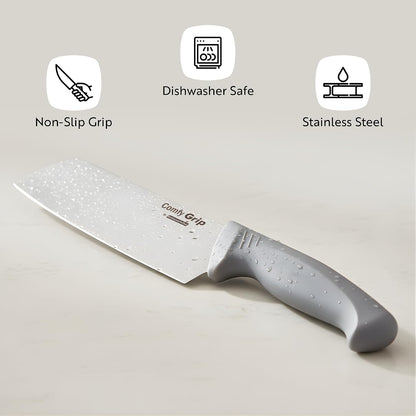 7 Inch Santoku Knife Stainless Steel Ergonomic Handle Non-Slip Grip Durable Kitchen Knife, Dishwasher-Friendly for Home Cooking and Commercial Use, Gray
