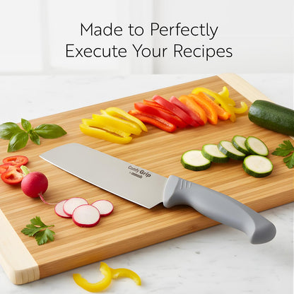 7 Inch Santoku Knife Stainless Steel Ergonomic Handle Non-Slip Grip Durable Kitchen Knife, Dishwasher-Friendly for Home Cooking and Commercial Use, Gray