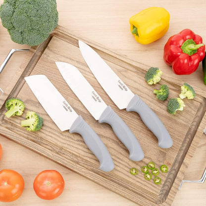 7 Inch Santoku Knife Stainless Steel Ergonomic Handle Non-Slip Grip Durable Kitchen Knife, Dishwasher-Friendly for Home Cooking and Commercial Use, Gray
